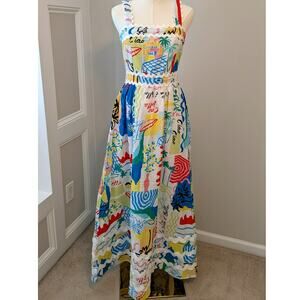 Prosperina Florence Multi-Tropical Print Linen Maxi Dress